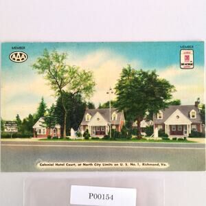 Vintage Colonial Hotel Court Richmond Virginia Linen Postcard Unused 1940s